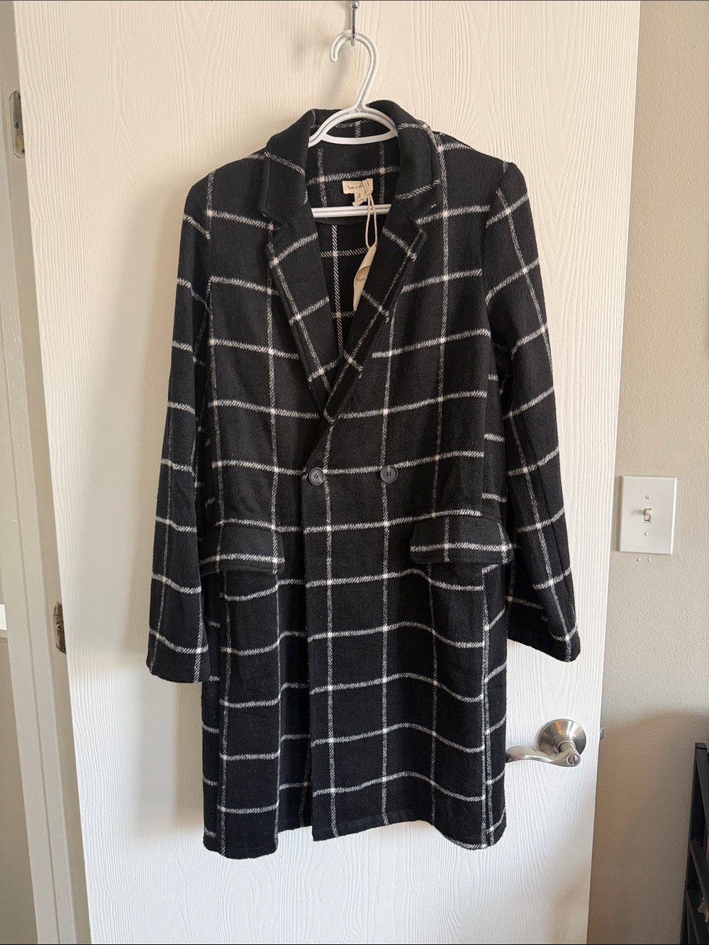 Thread & Supply Black and White Windowpane Trench Coat